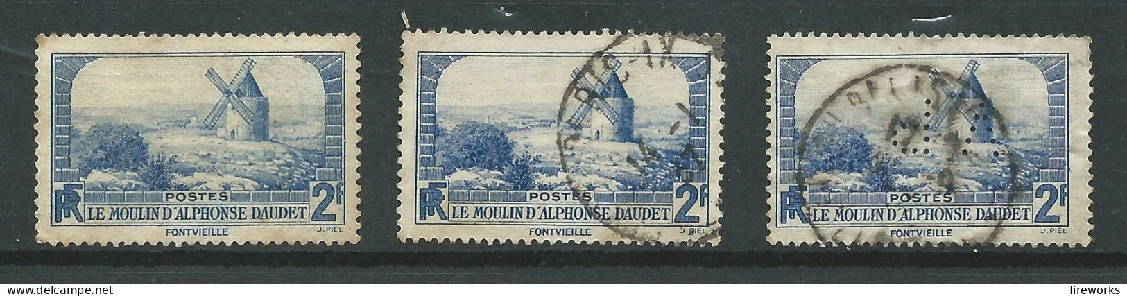 FRANCE - 1936 - Lot De 3 Timbres Y&T N° 311 " Moulin D'Alphonse Daudet " Neuf - Oblitéré - Perforé - Used Stamps