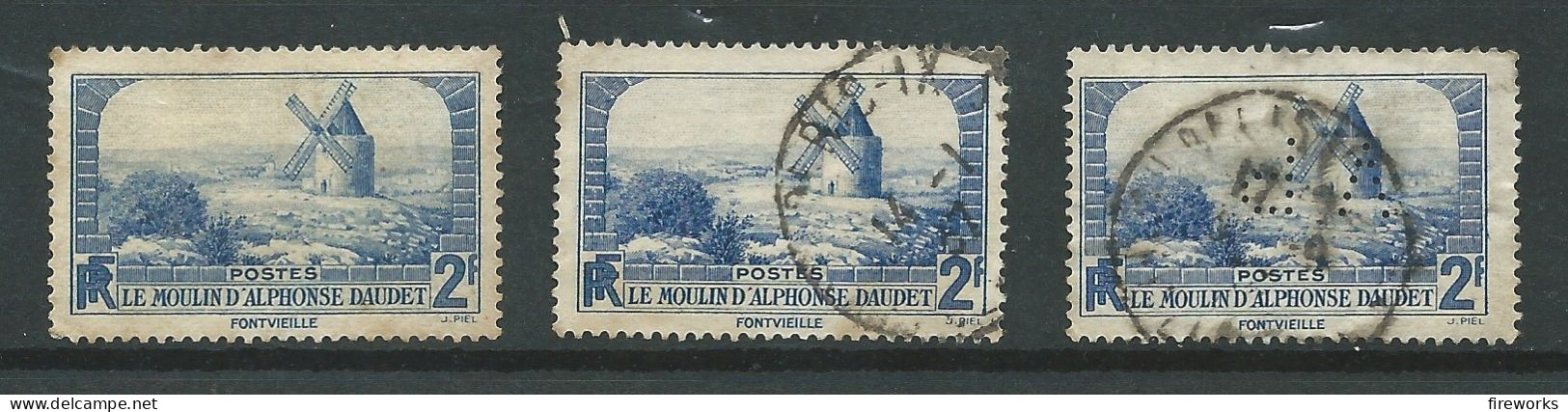 FRANCE - 1936 - Lot De 3 Timbres Y&T N° 311 " Moulin D'Alphonse Daudet " Neuf - Oblitéré - Perforé - Oblitérés