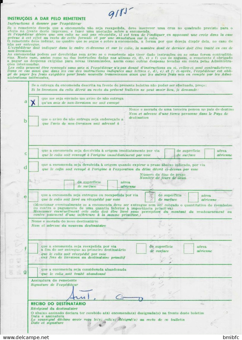 BOLETIM DE EXPEDIÇAO De NAZARÉ Pour LYON 1983 - Covers & Documents