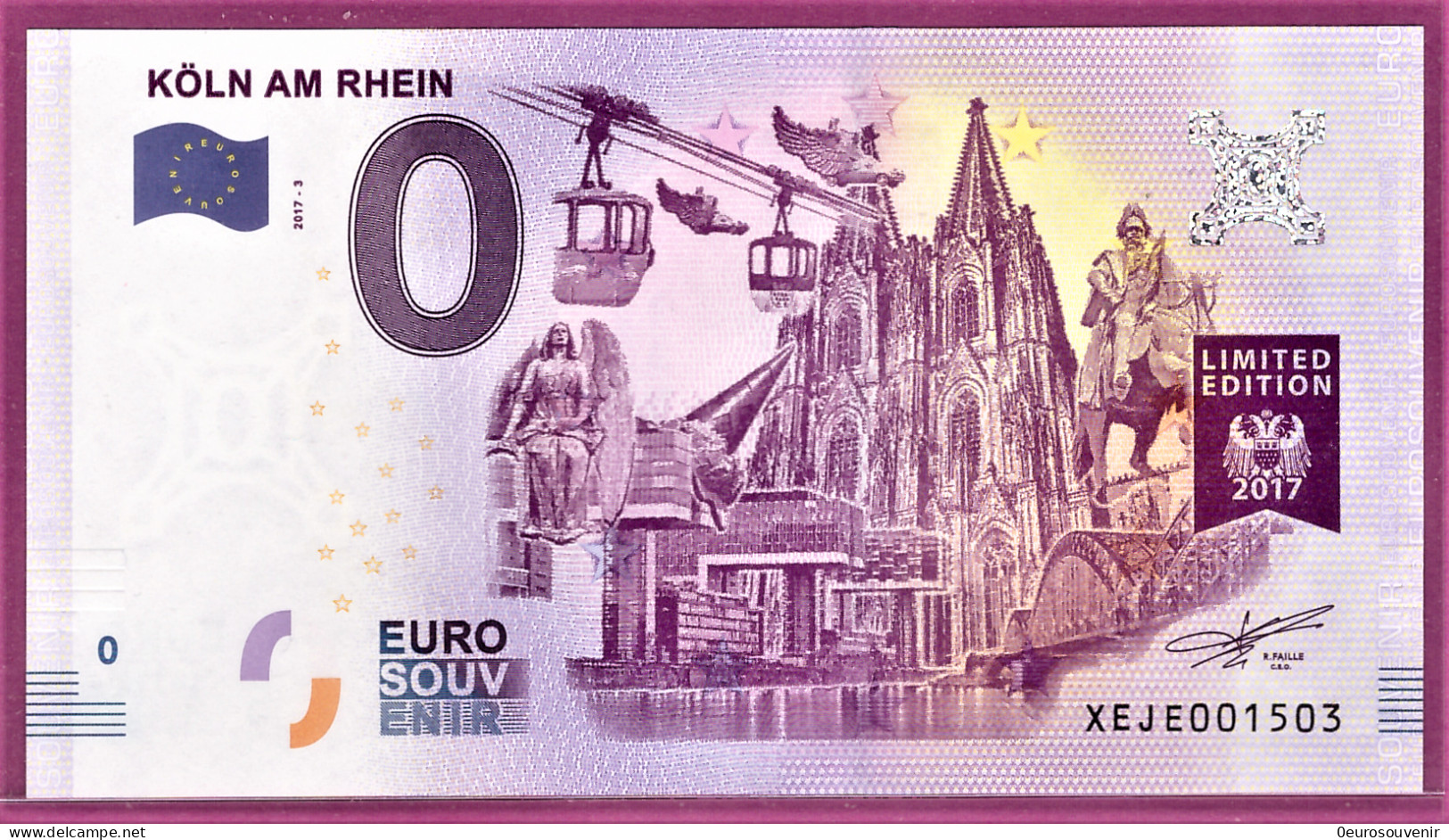 0-Euro XEJE 2017-3 KÖLN AM RHEIN - KRAN-HÄUSER SEILBAHN DOM S-11 XOX - Private Proofs / Unofficial