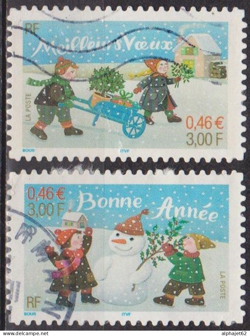 Enfants Et Bonhomme De Neige - FRANCE - Enfant Transportant Du Houx Dans Une Brouette - N° 3439-3440 - 2001 - Used Stamps