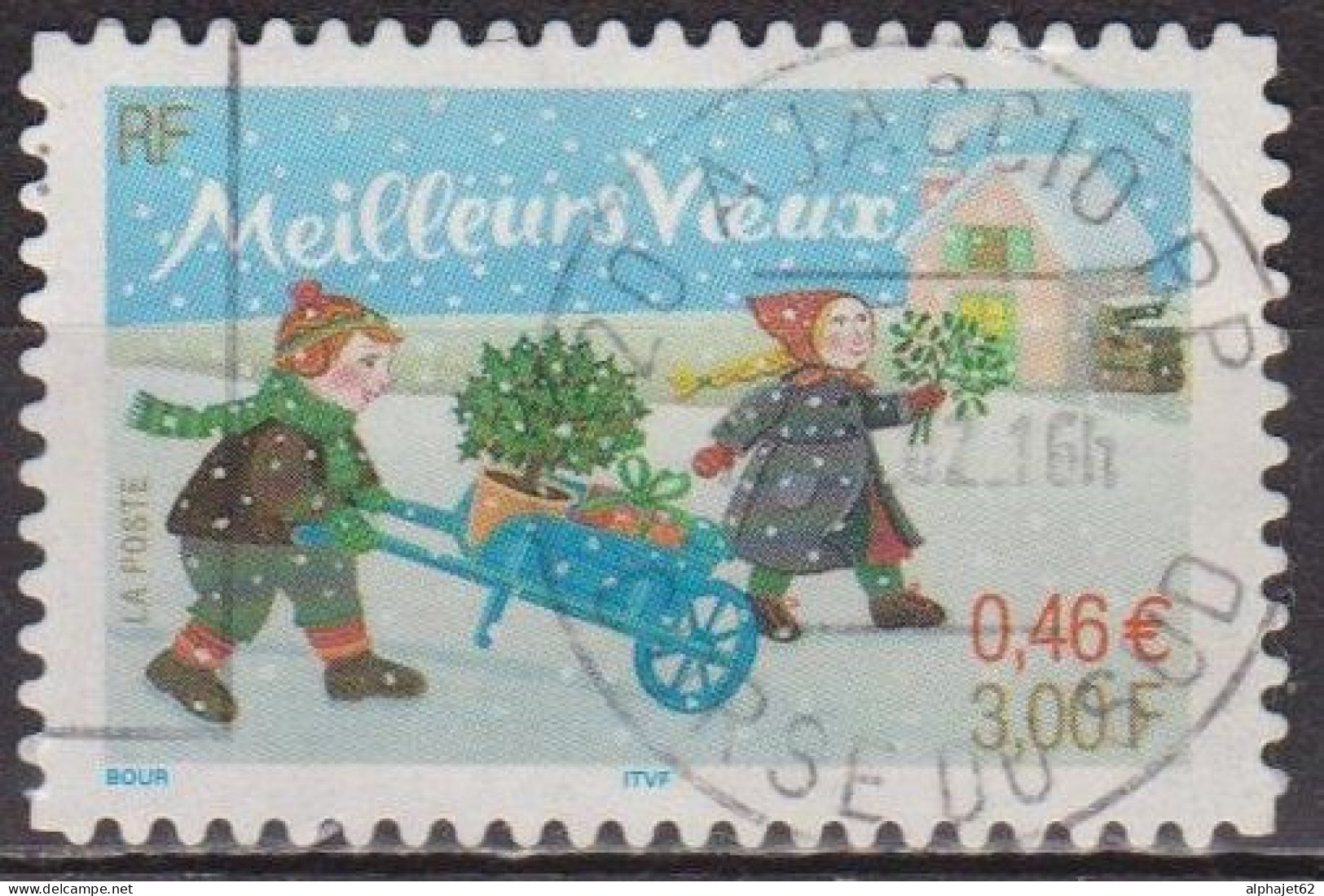 Enfants Et Bonhomme De Neige - FRANCE - Enfant Transportant Du Houx Dans Une Brouette - N° 3440 - 2001 - Gebraucht