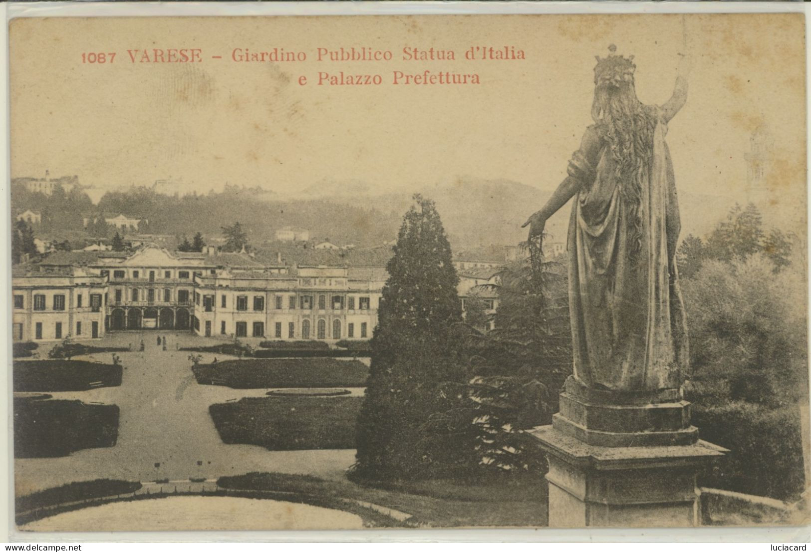 VARESE -GIARDINO PUBBLICO STATUA D'ITALIA E PALAZZO PREFETTURA - Varese