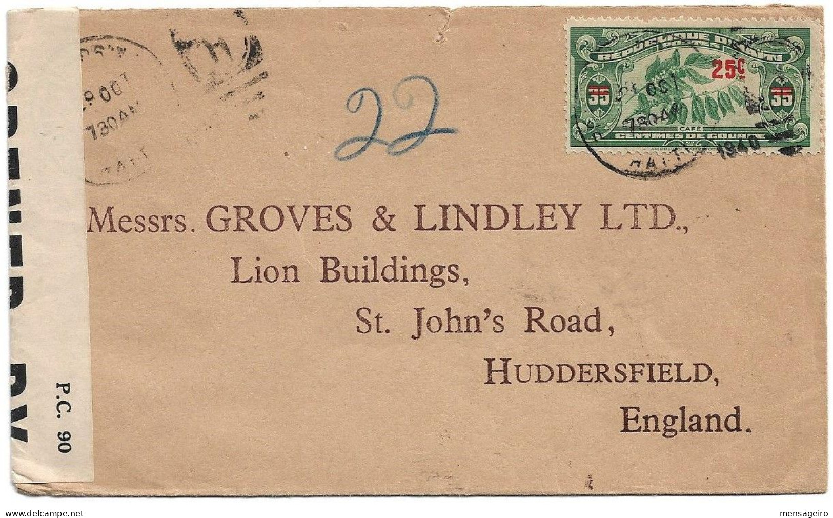 (C01) - HAITI REGISTRED COVER CENSORED COVER => ENGLAND 1940 - Haiti