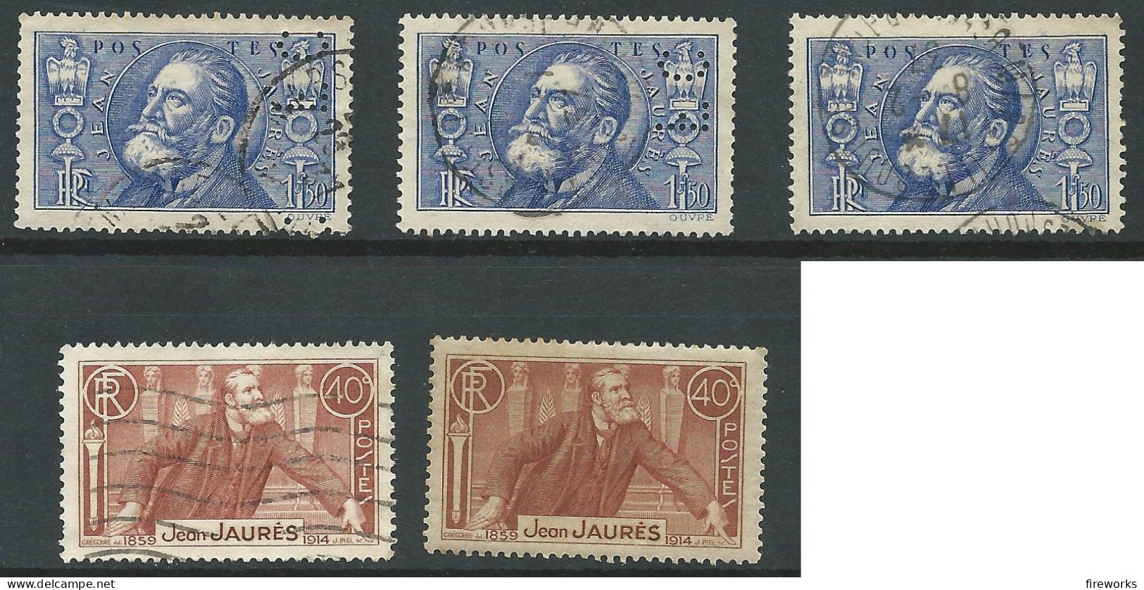 FRANCE - 1936 - Lot De 5 Timbres Y&T N° 318 Et N°319 Jean Jaurès - Oblitéré - Neuf - Perforé - Oblitérés