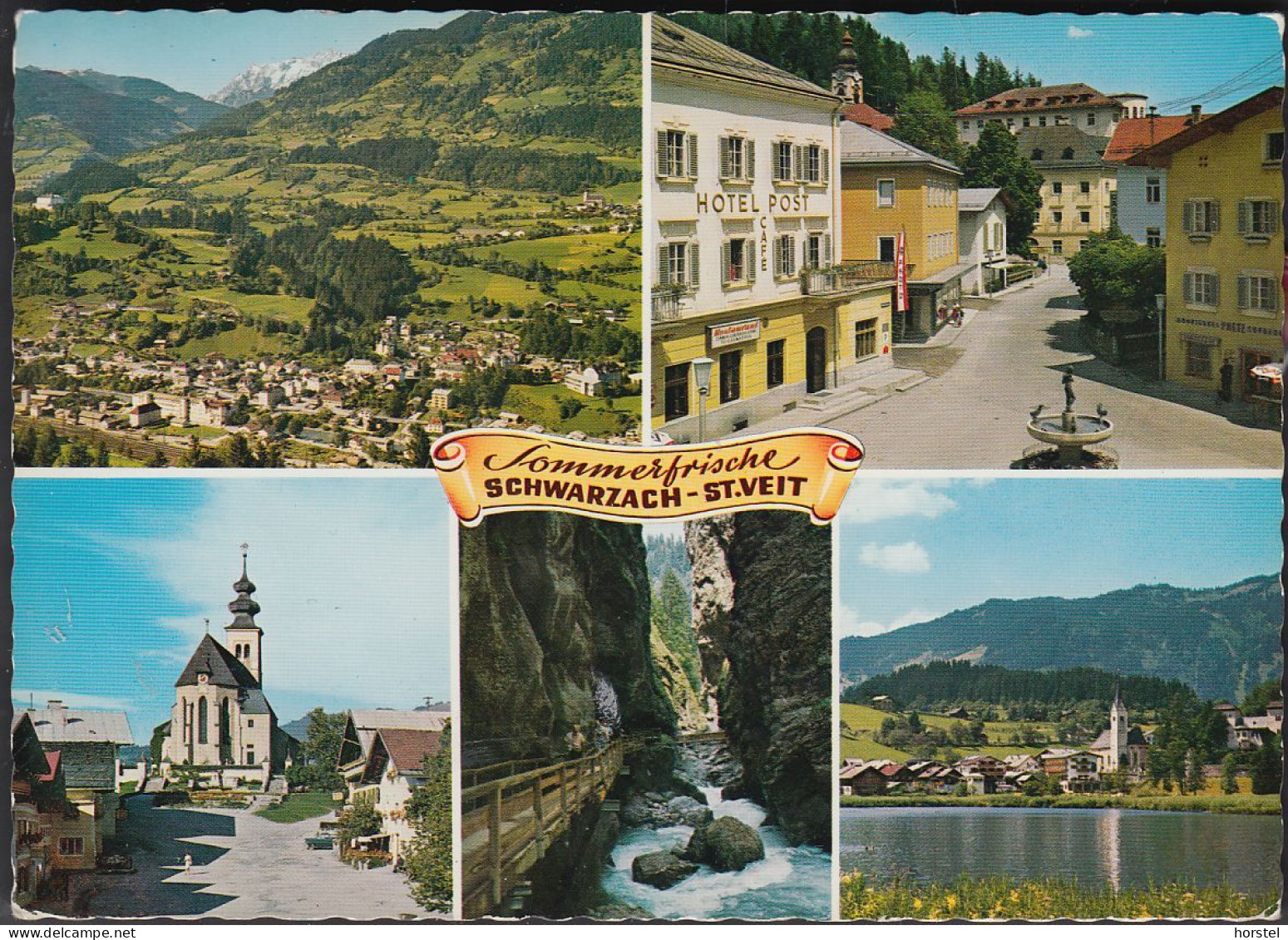 Austria - 5621 Sankt Veit Im Pongau - Alte Ortsansichten - Hotel Zur Post - Kirche - Brunnen ( 1966) - St. Johann Im Pongau