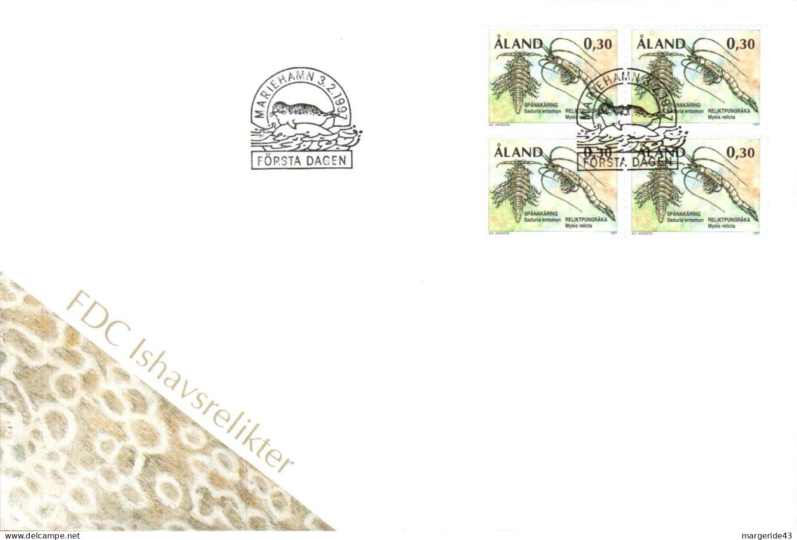 ALAND FDC 1997 ANIMAL VESTIGE DE LA PERIODE GLACIAIRE - Ålandinseln