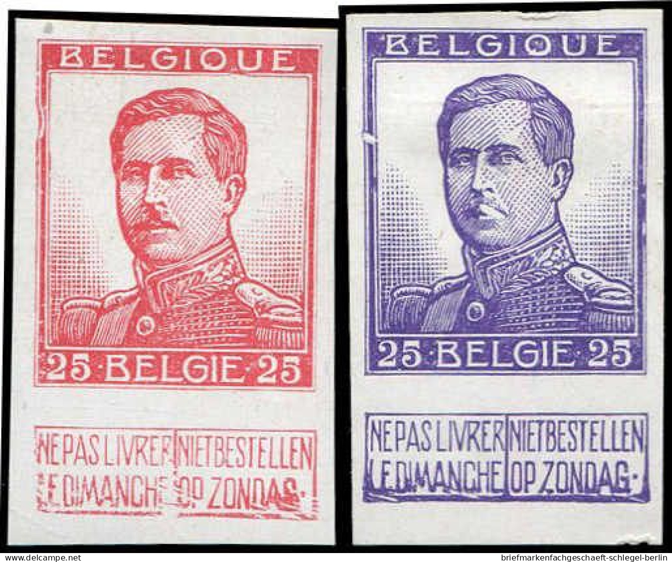 Belgien, 1913, 102 II P, Ohne Gummi - Autres & Non Classés