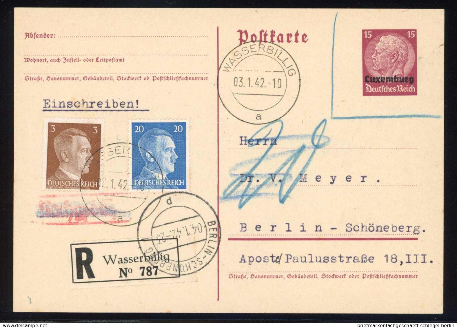 Deutsche Besetz.II.WK Luxemburg, 1942, P 3, Brief - Bezetting 1938-45