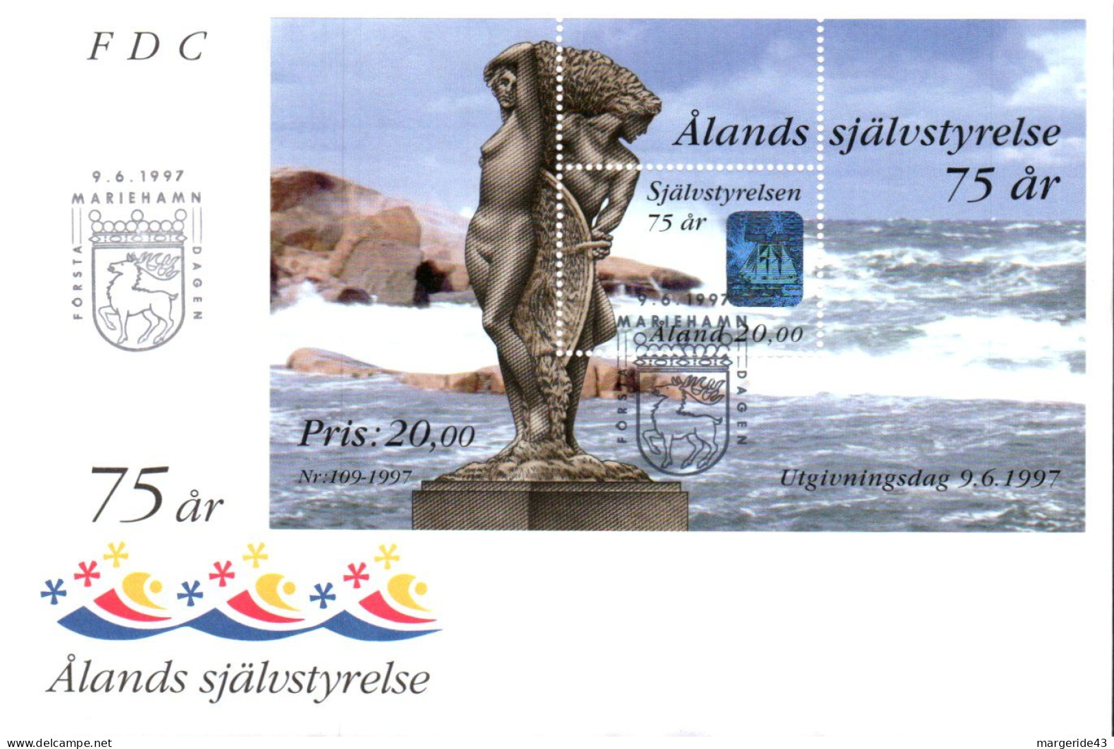 ALAND FDC 1997 BF 75 ANS D'AUTONOMIE - Ålandinseln