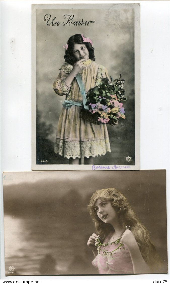 LOT 6 CPA Fantaisies * Jeune Fille Fillette Enfant Mille Doux Baisers * Brouette Fleurs - Altri & Non Classificati