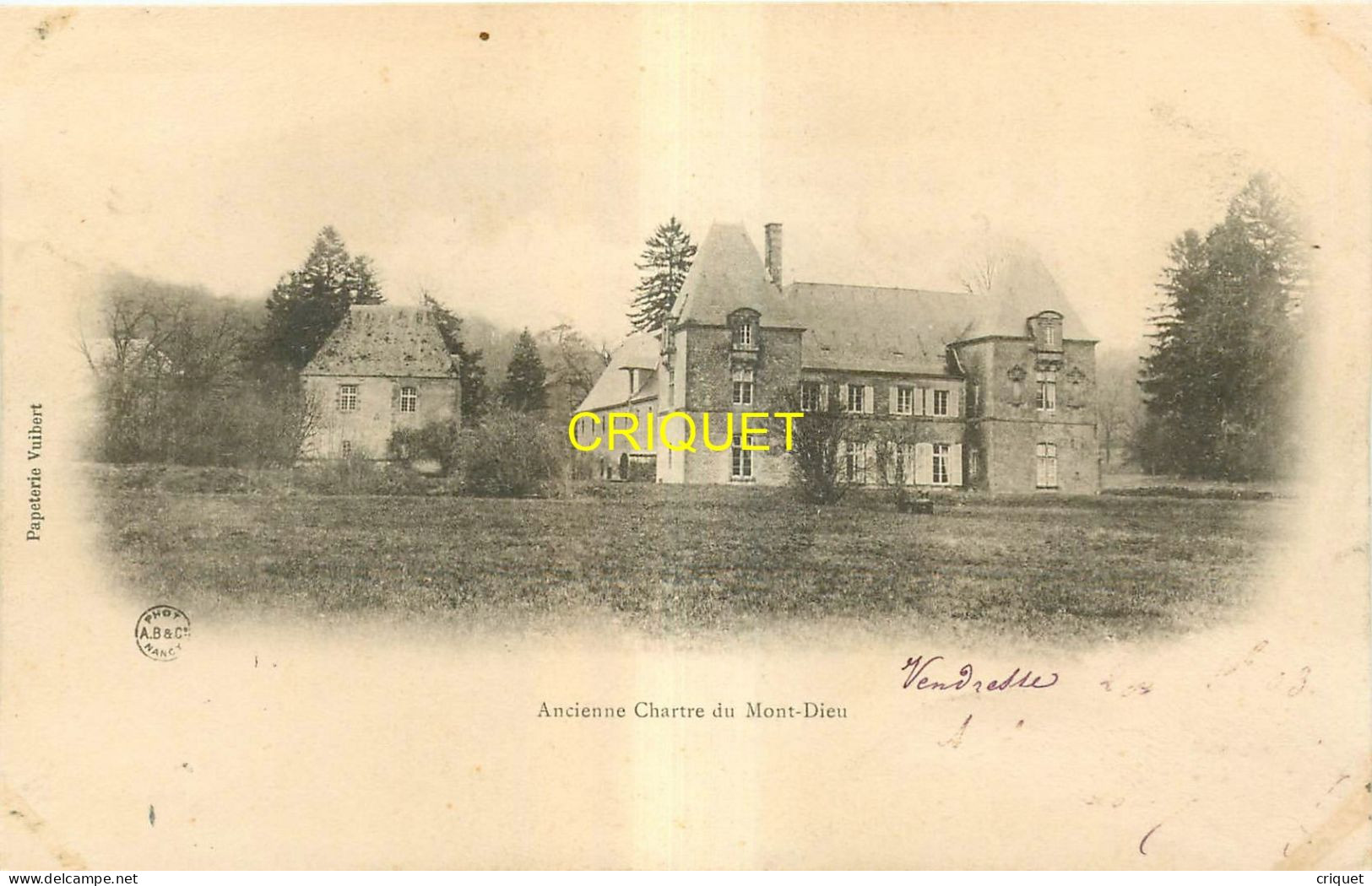 08 Vendresse, Carte Nuage, Ancienne Chartre Du Mont-Dieu, Carte Pas Courante Affranchie 1903 - Other & Unclassified