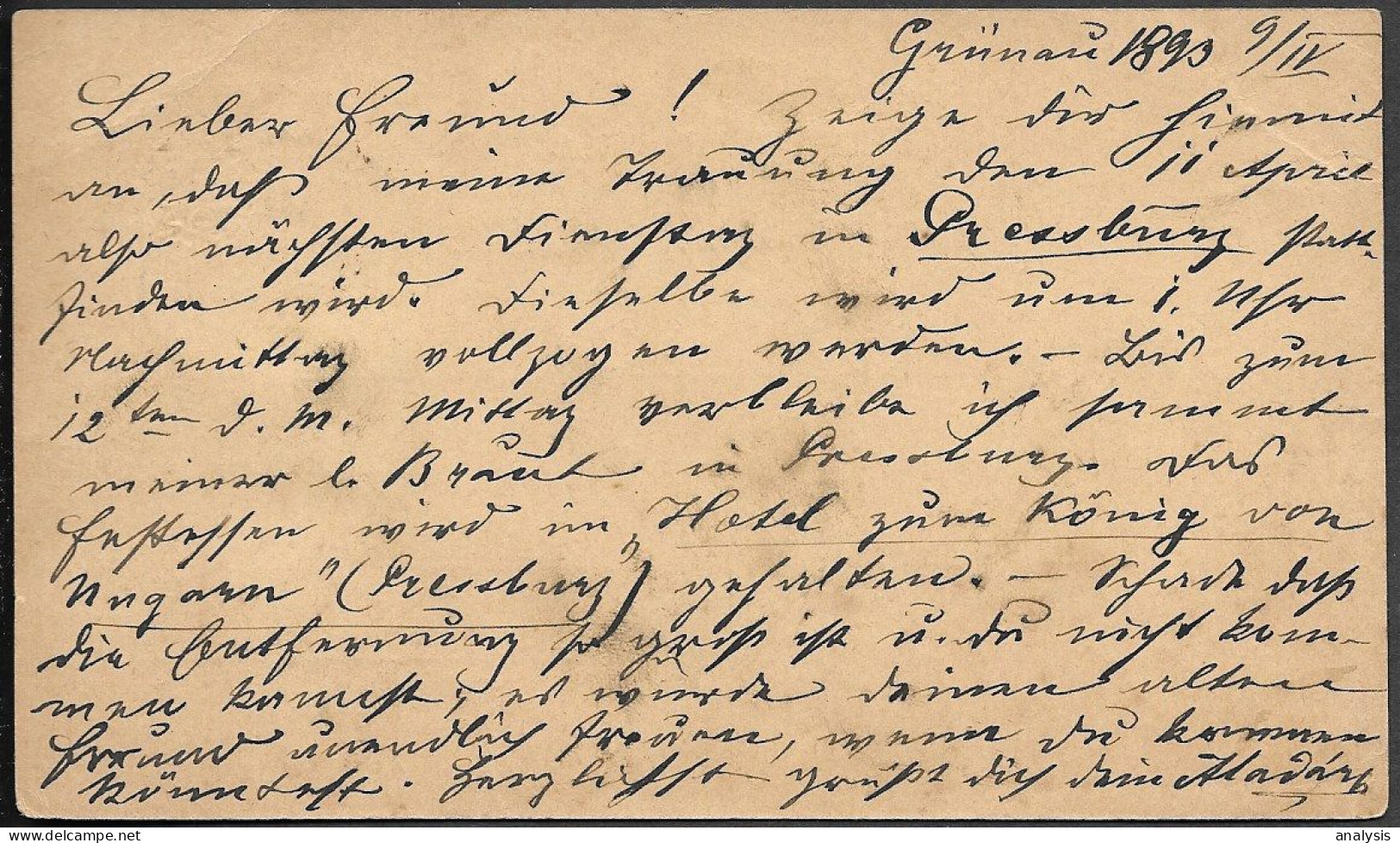 Hungary Slovakia Bazin Postal Stationery Card Mailed To Germany 1893 - Brieven En Documenten