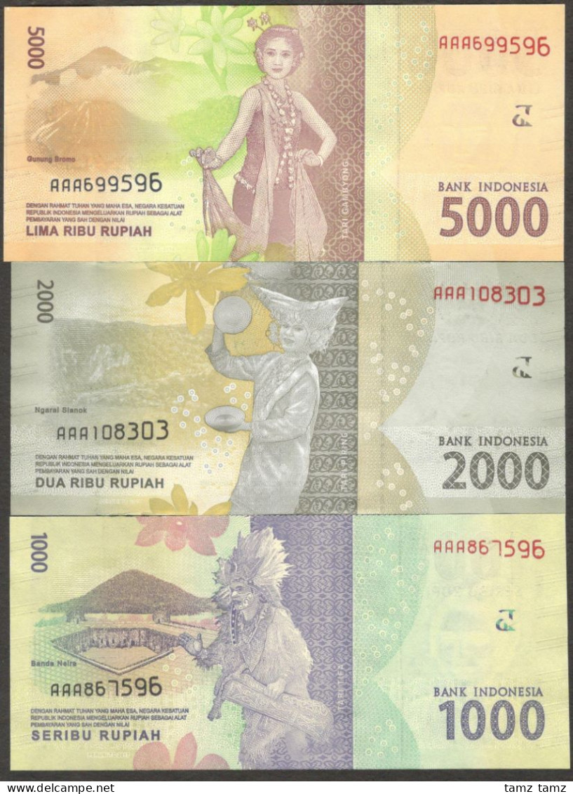 Full Set Indonesia AAA Prefix 1000 2000 5000 10000 20000 50K 100K Rupiah UNC 2016 - Indonesië