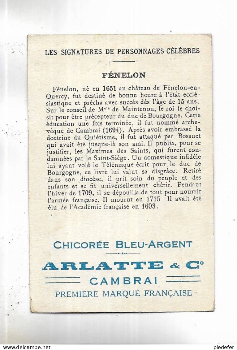 Chromo Offert Par " La Chicorée Bleu-Argent  ARLATTE & Cie, CAMBRAI " Les Signatures De Personnages Célèbres " - Otros & Sin Clasificación