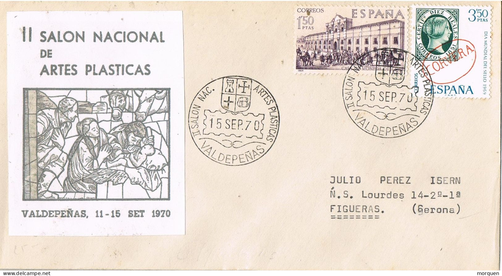 55101. Carta VALDEPEÑAS (Ciudad Real) 1970. II Salon De Artes Plasticas - Covers & Documents