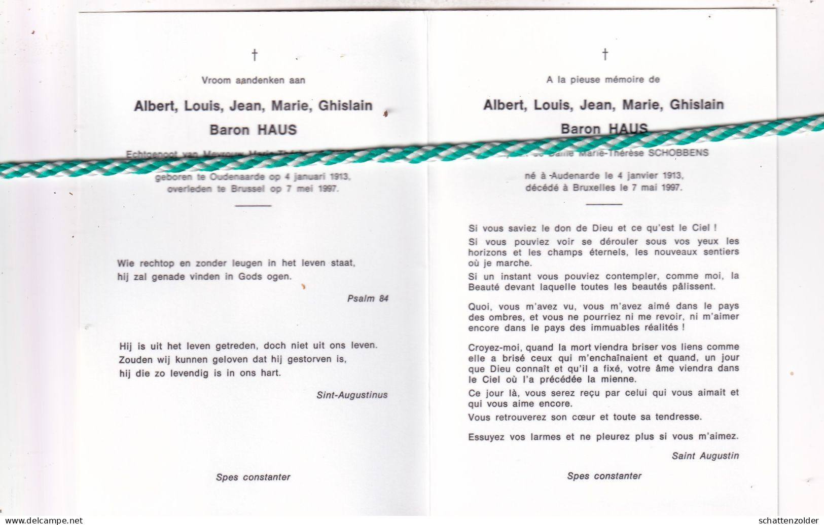 Baron Albert Louis Jean Haus-Schobbens, Oudenaarde 1913, Brussel 1997. Foto - Obituary Notices