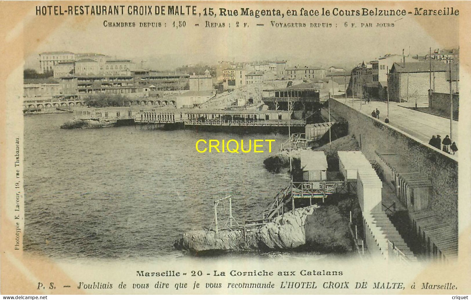 13 Marseille, Carte Nuage Publicitaire Hotel-Restaurant Croix De Malte, La Corniche Aux Catalans - Non Classés