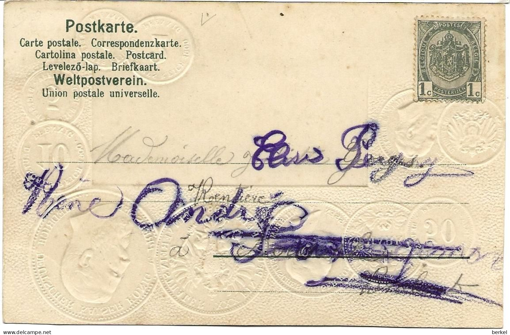 DEUTSCHLAND MARK PFENNIG MÜNZEN  PRÄGEDRUCK POSTKARTE  Nr 275  D1 - Monete (rappresentazioni)