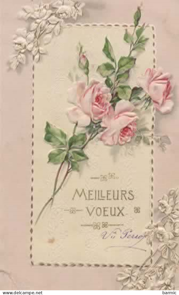 FANTAISIE,NOUVEL AN, CARTE GAUFFREE, BOUQUET DE ROSES COULEUR  REF 16327 - Neujahr