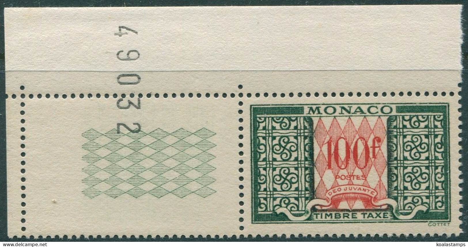 Monaco Due 1946 SGD338 100f Red And Green Imprint Postage Due MNH - Altri & Non Classificati