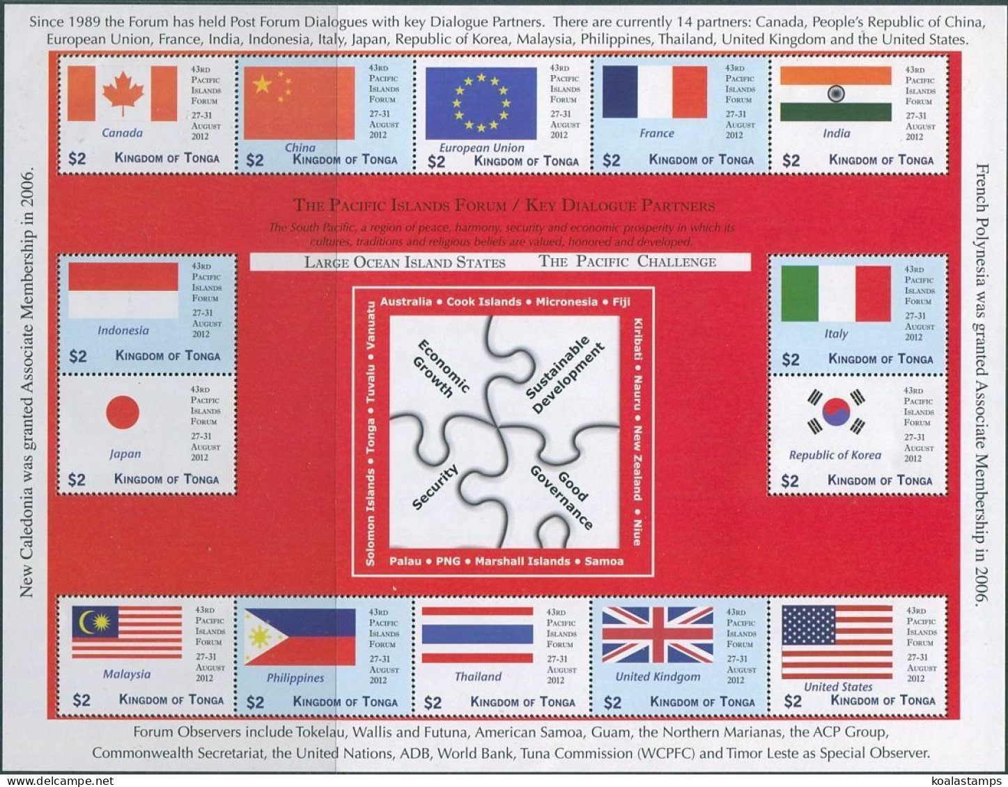 Tonga 2012 SG1659 2p X14 South Pacific Conference Flags MS MNH - Tonga (1970-...)