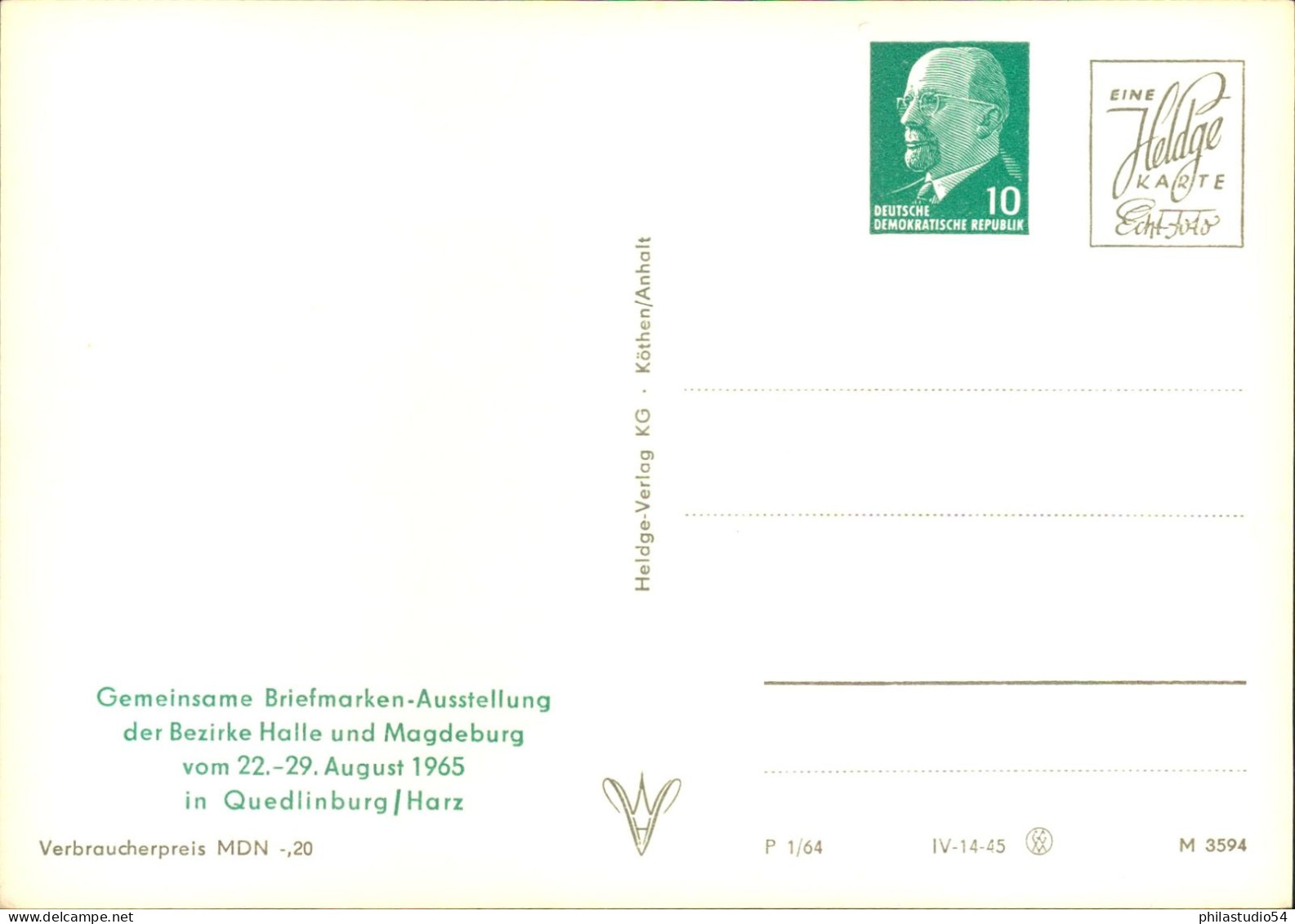 1965, Privatganzsache 10 Pf. Ulbricht "Quedlinburg - Münzerberg", Sauber Ungebraucht - Privatpostkarten - Gebraucht