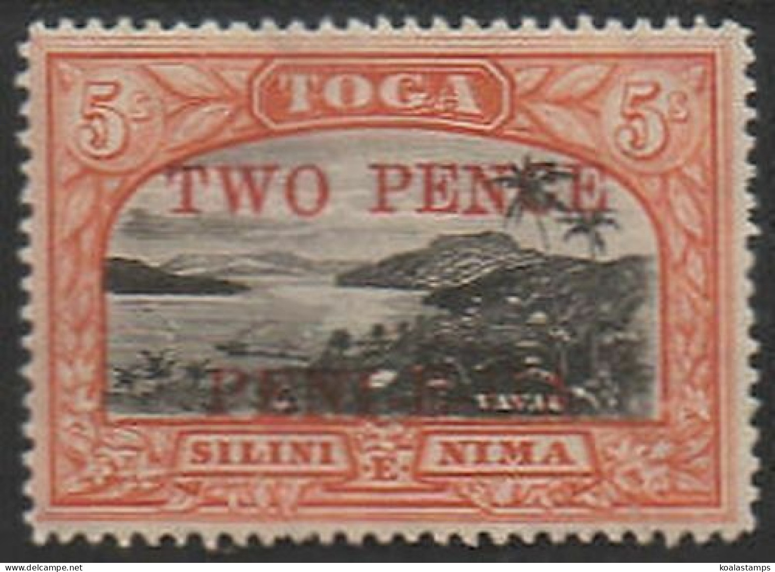 Tonga 1923 SG70 2d On 5/- Vavau Harbour MLH - Tonga (1970-...)