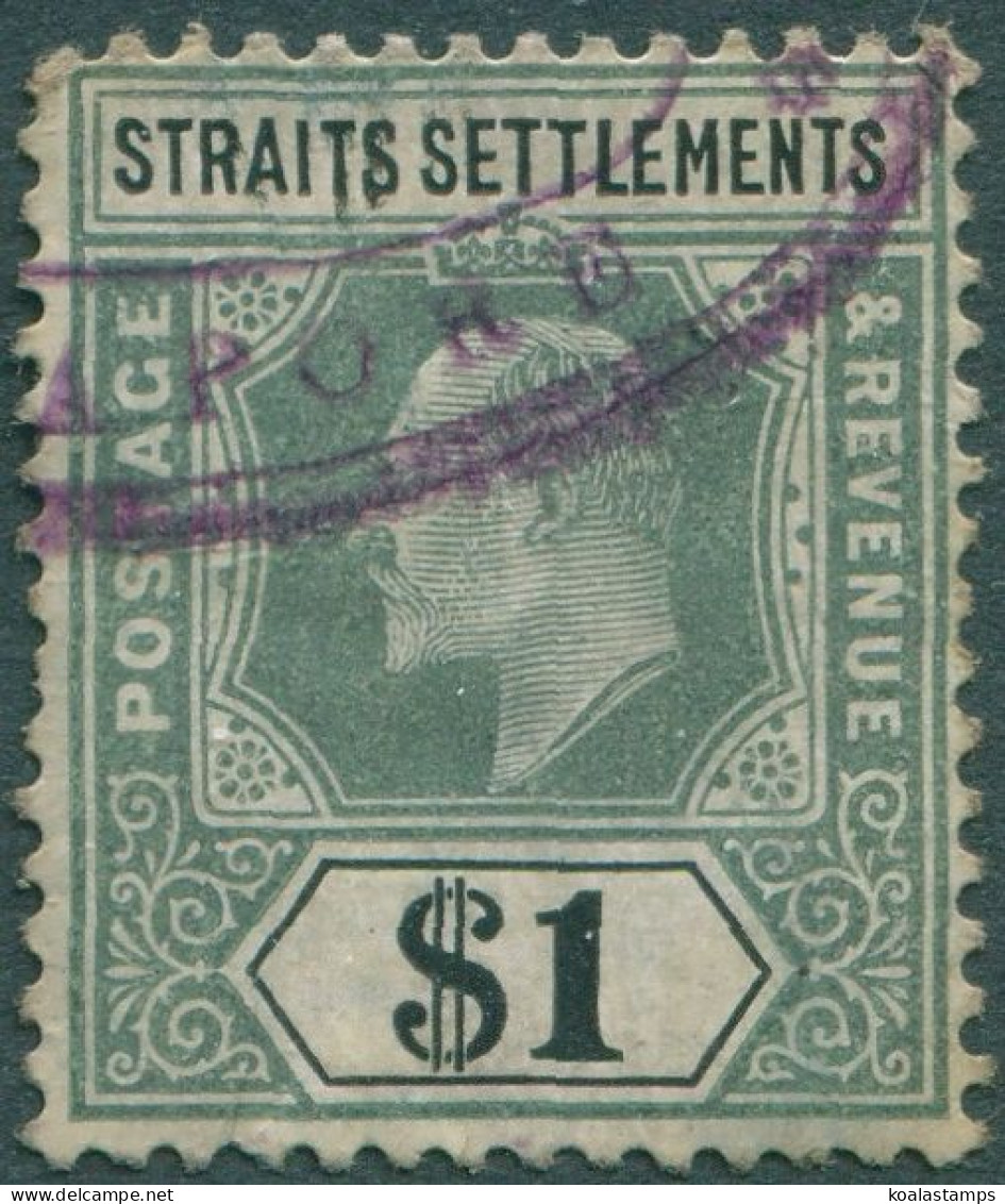Malaysia Straits Settlements 1902 SG136a $1 Green And Black KEVII FU - Straits Settlements