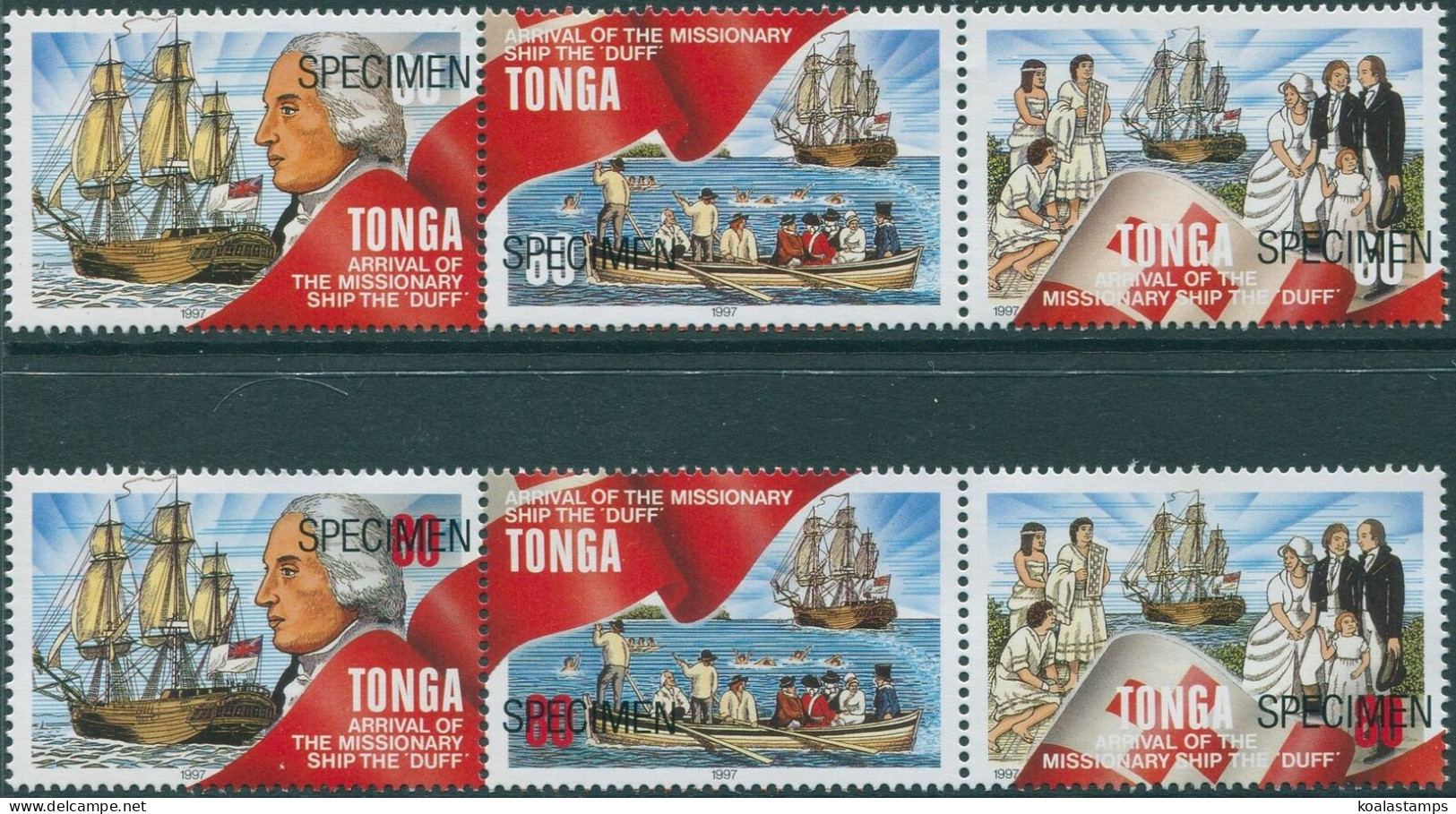 Tonga 1997 SG1386a-1389a Christianity & KGI Specimen Strips MNH - Tonga (1970-...)