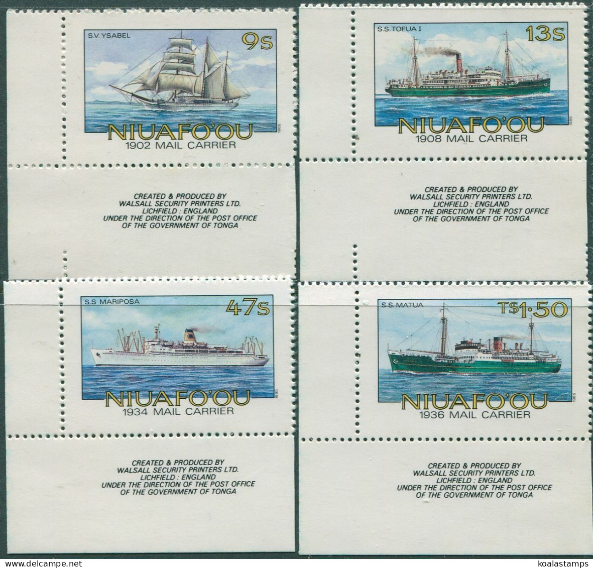 Niuafo'ou 1985 SG56B-59B Mail Ships Perforated With Sheet Numbered Corner Set MN - Tonga (1970-...)