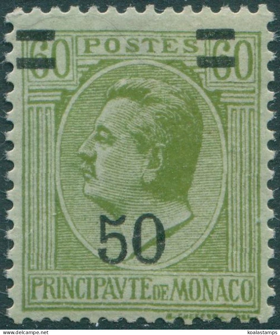 Monaco 1926 SG107 50c On 60c Green On Green Prince Louis MLH - Autres & Non Classés