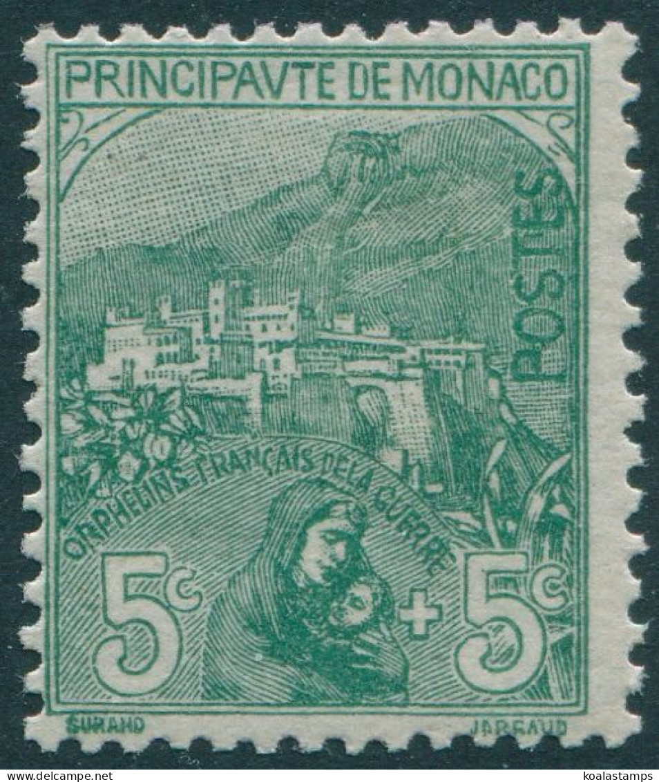 Monaco 1919 SG32 5c + 5c Green War Orphans Fund MLH - Other & Unclassified