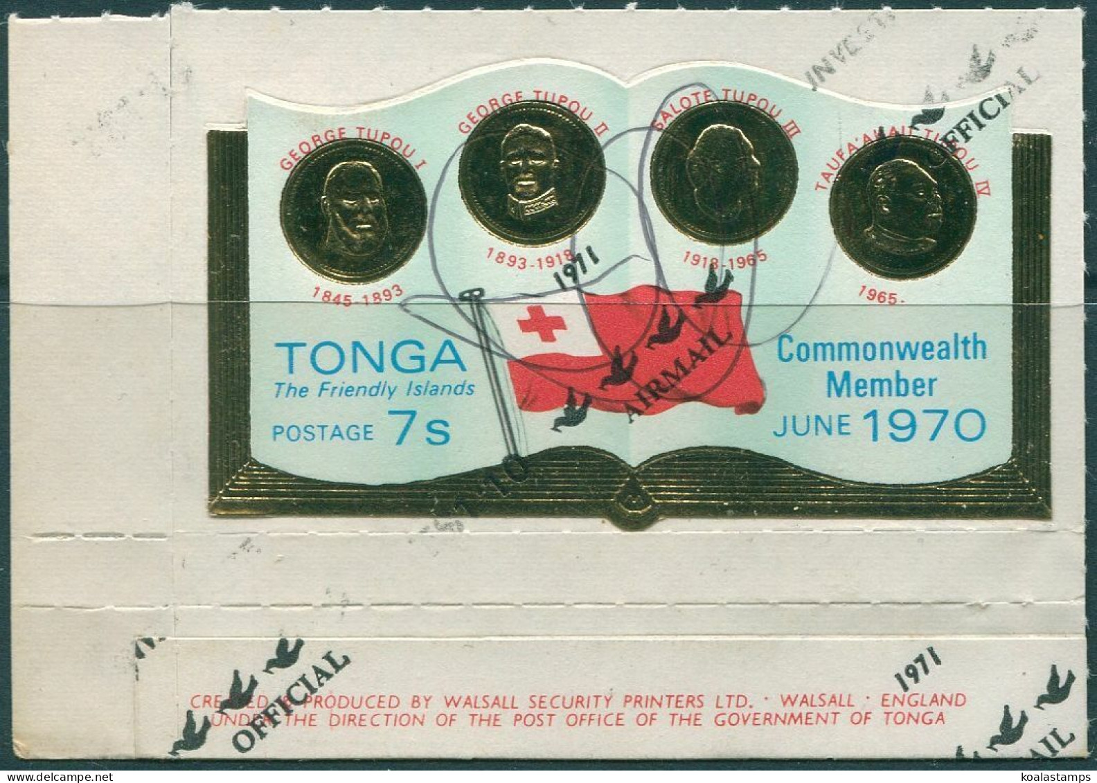 Tonga 1970 SG316 7s Rulers And FLAG With 1p.10 Airmail Ovpt From SGO72 Pen Cance - Tonga (1970-...)