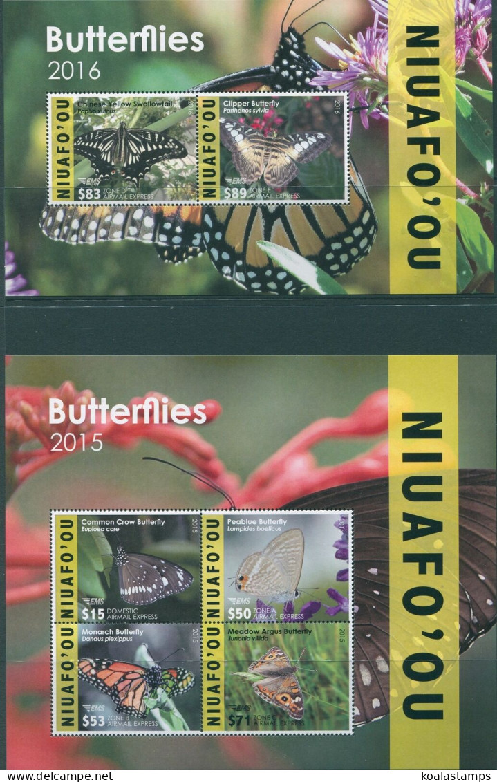 Niuafo'ou Express 2015 SG-E16 SGE19 Butterflies (2) MS MNH - Tonga (1970-...)