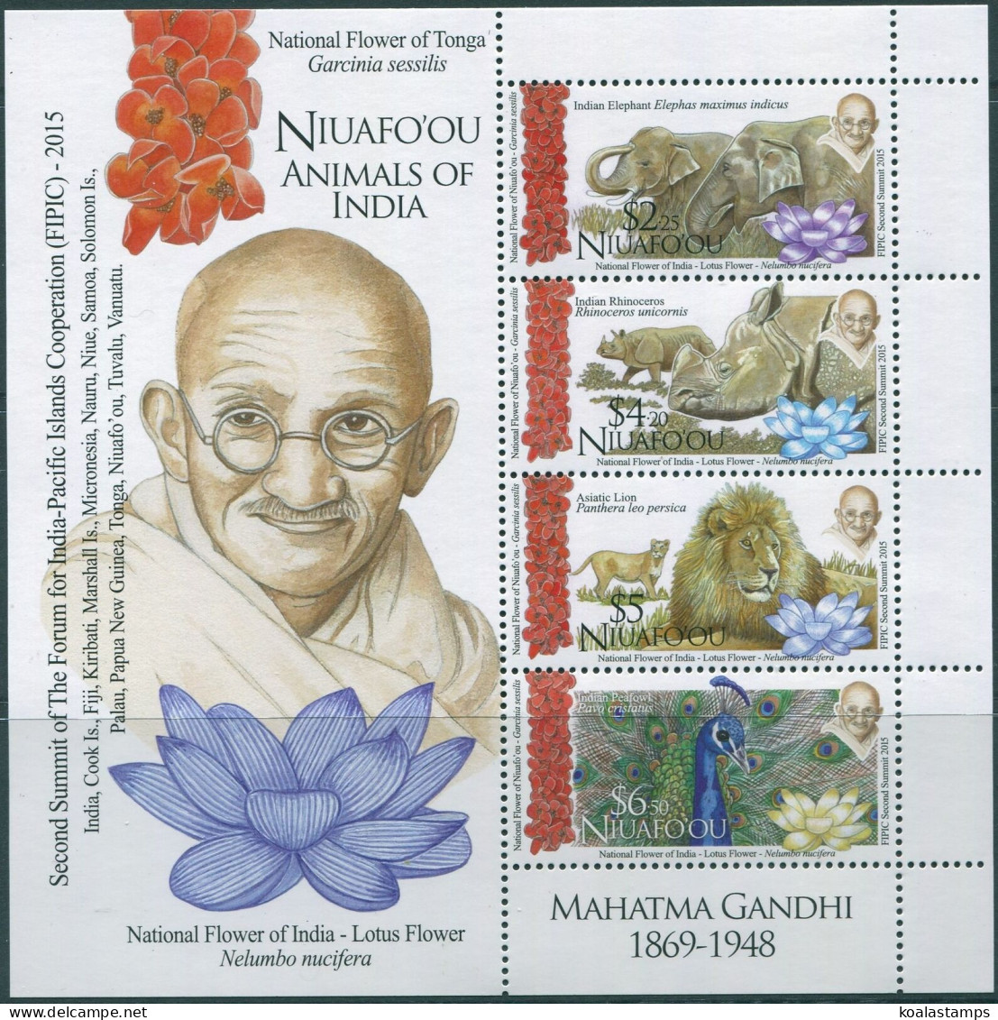 Niuafo'ou 2016 SG423 Gandhi Indian Animals Sheetlet MNH - Tonga (1970-...)