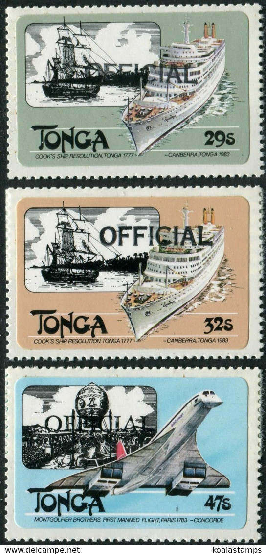 Tonga Official 1980 SGO217-O219 Ships Resolution And Canberra, Concorde Set MNH - Tonga (1970-...)