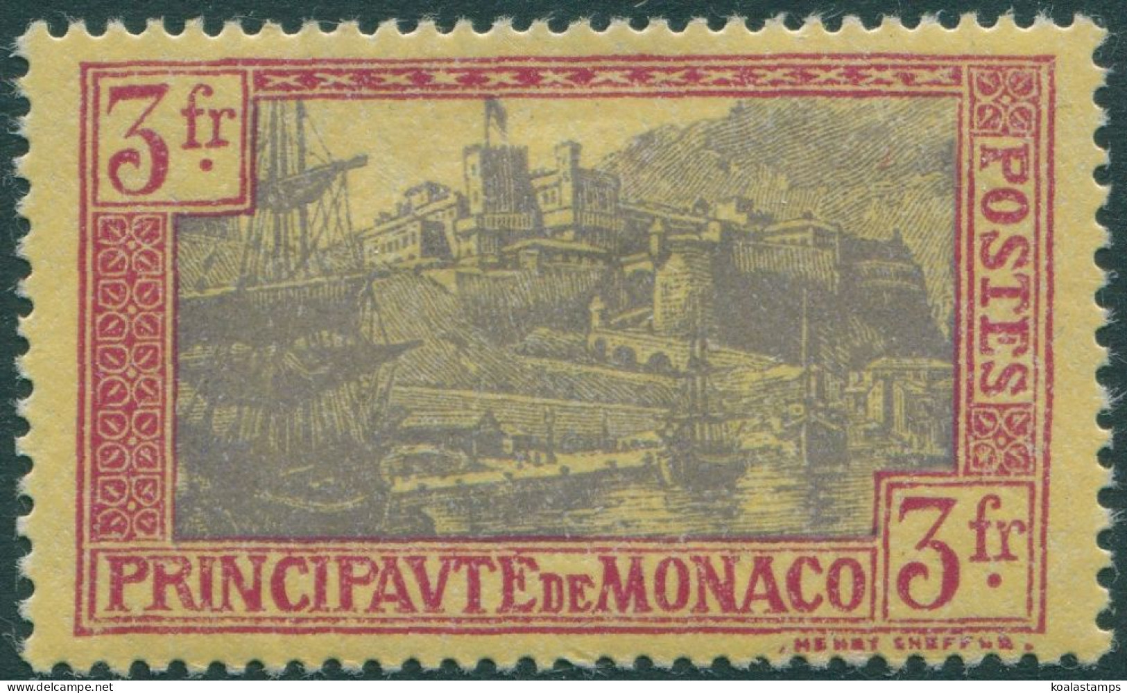 Monaco 1924 SG103 3f Lilac And Red On Yellow Palace Overlooking Galleons MH - Andere & Zonder Classificatie