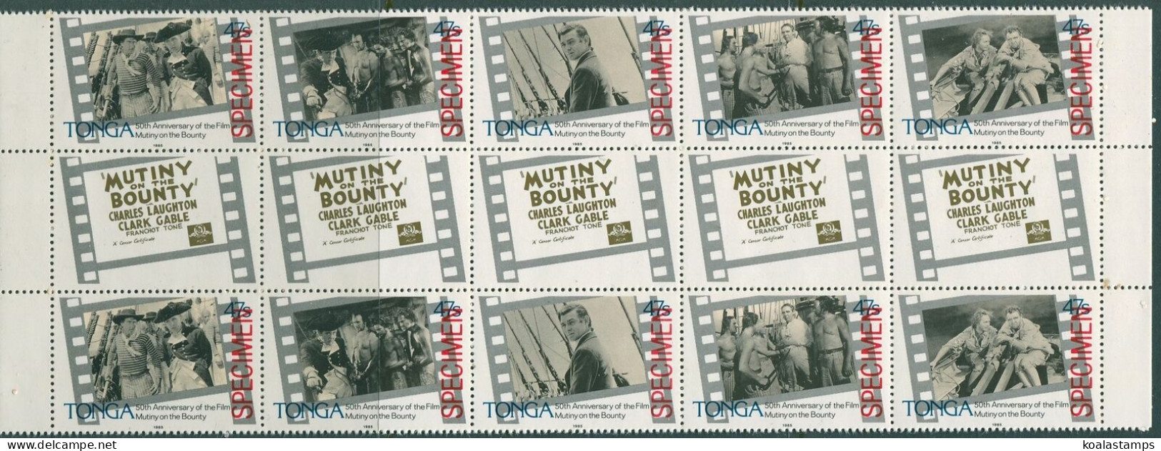 Tonga 1985 SG910a Mutiny On The Bounty Film Gutter Pairs Strip SPECIMEN Set MNH - Tonga (1970-...)