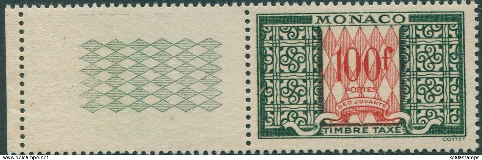 Monaco Due 1946 SGD338 100f Red And Green With Margin Postage Due MNH - Altri & Non Classificati