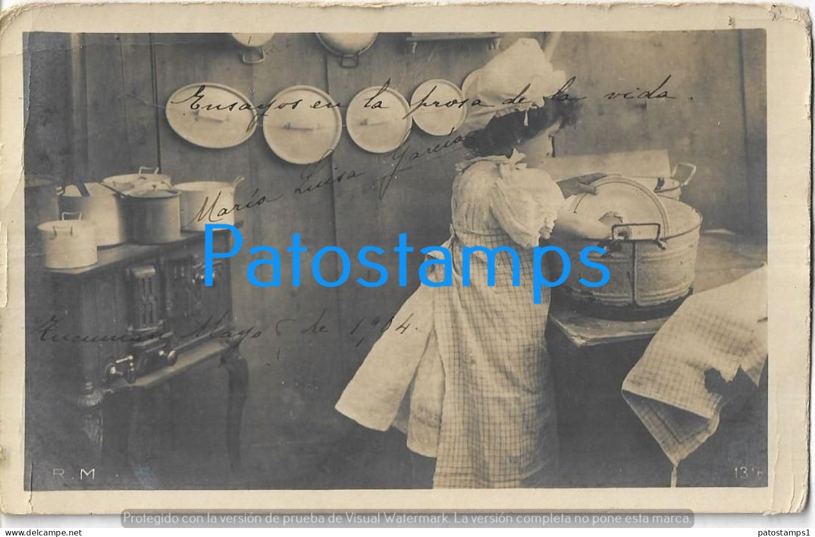 228900 ARGENTINA COSTUMES GIRL WASHING THE DISHES BREAK CIRCULATED TO BUENOS AIRES POSTAL POSTCARD - Argentine