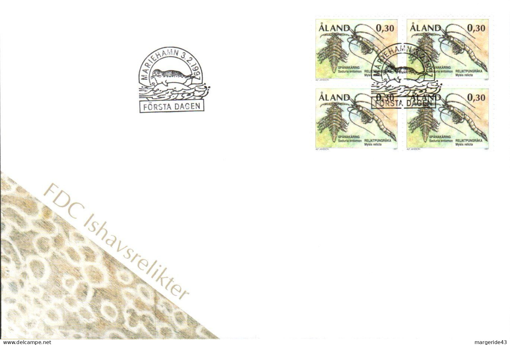 ALAND FDC 1997 ANIMAL VESTIGE DE LA PERIODE GLACIAIRE - Aland