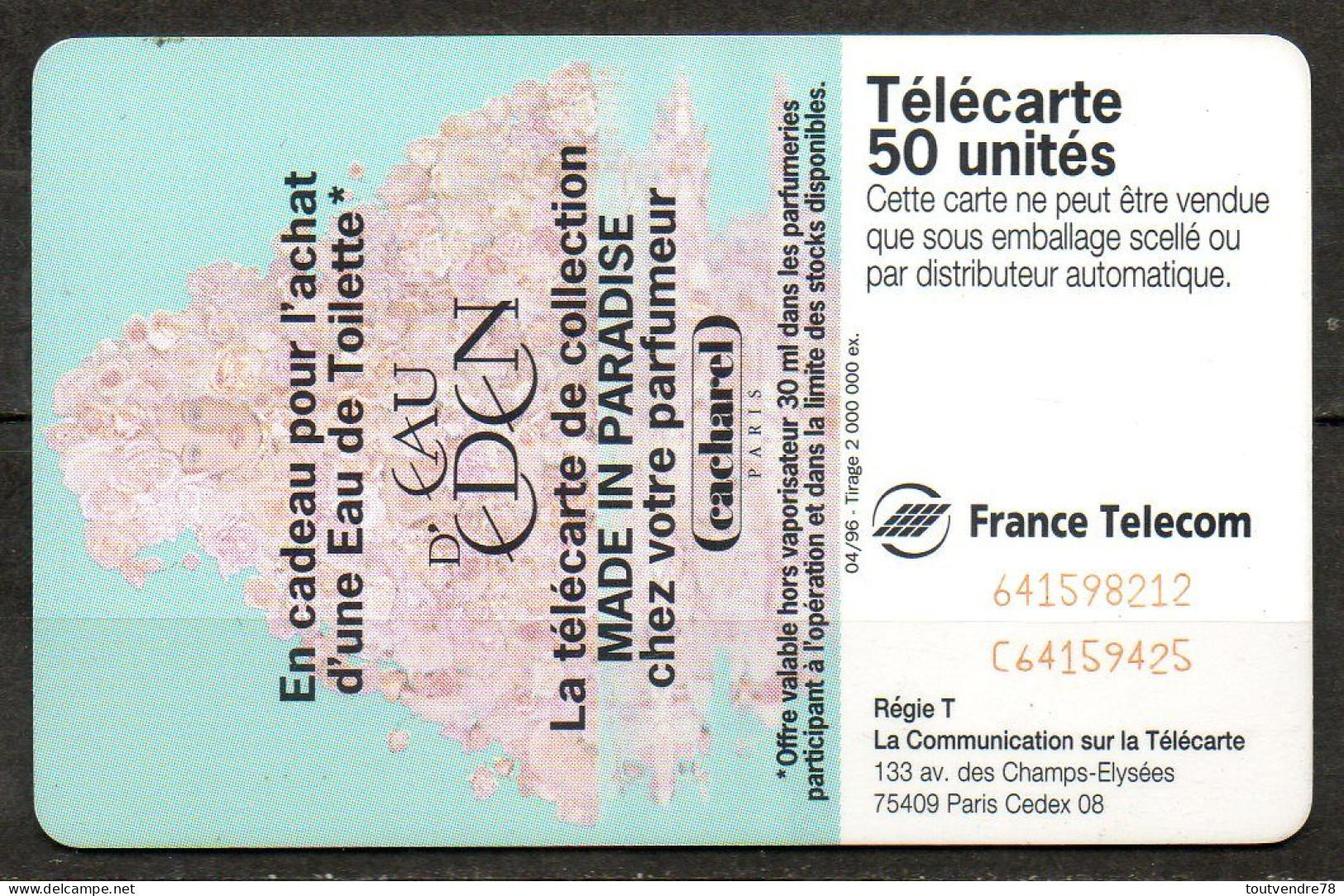 C077 : France F641 Parfum Eau D'Eden 50U-SC7 1996 - 1996
