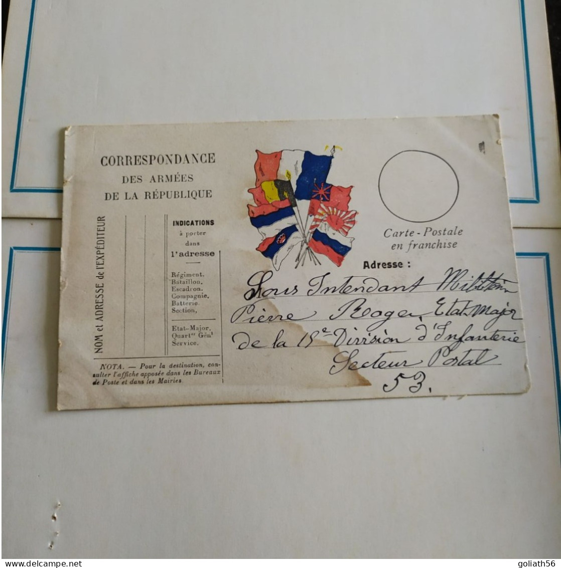 CPA Correspondance Des Armées De La République, Postée Par Un Sous Intendant Etat Major 15ème Division D'Infanterie - War 1914-18