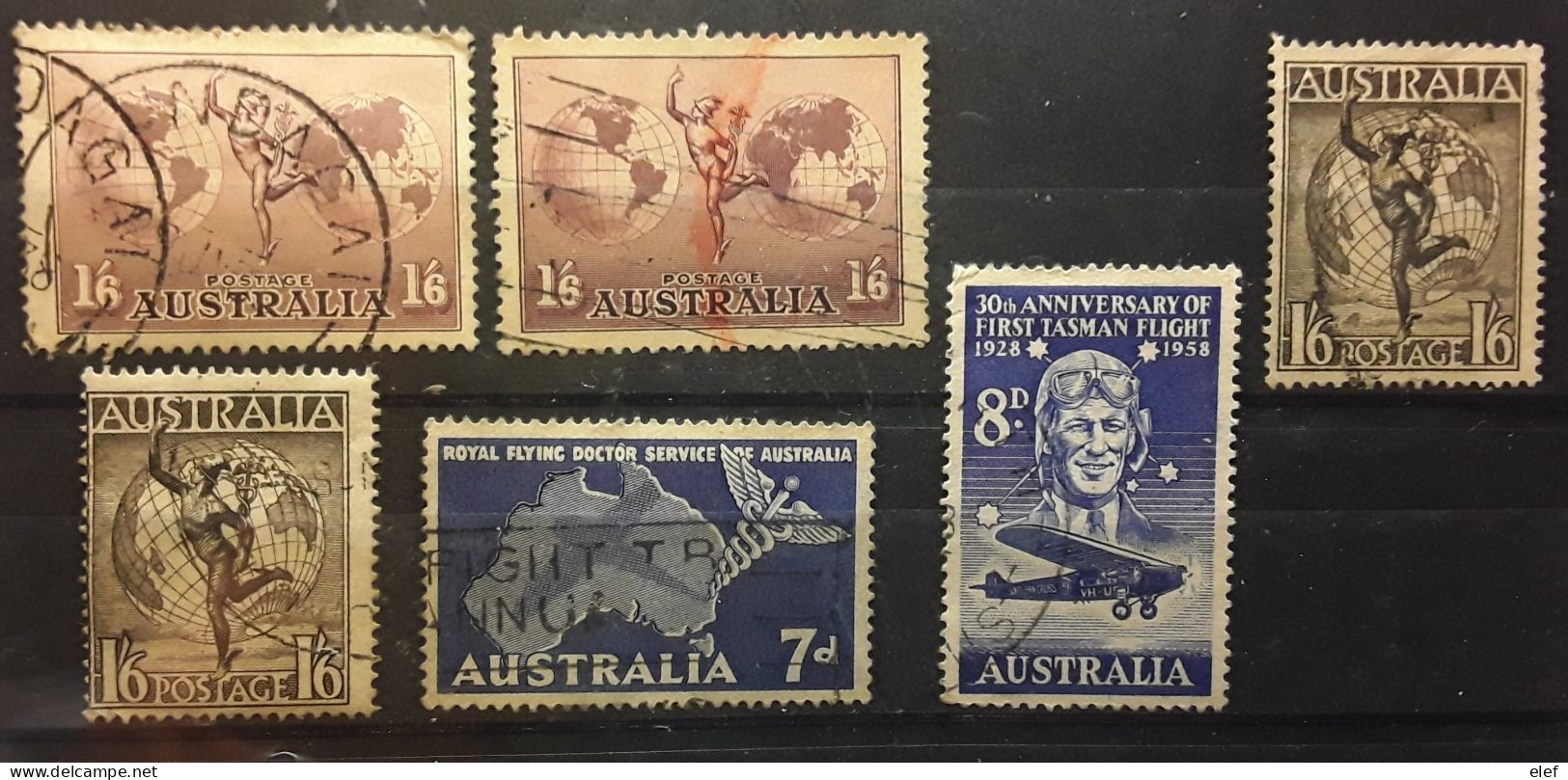 AUSTRALIA 1934 - 1958  Airmail Poste Aérienne, Lot De 6 Timbres Avec Nuances ,obliteres - Used Stamps