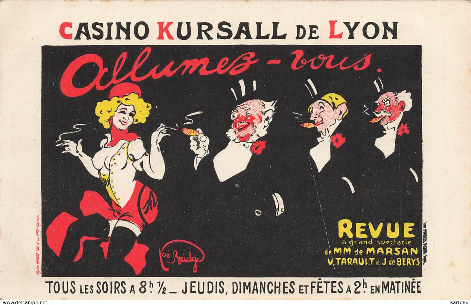 Joe BRIDGE * CPA Illustrateur Bridge Jugendstil Art Nouveau * Casino Kursaal De Lyon , Revue ALLUMEZ VOUS ! * Pub - Other & Unclassified