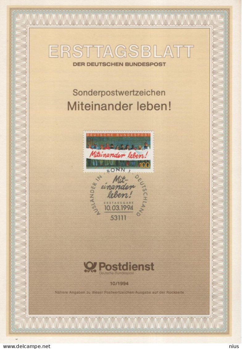 Germany Deutschland 1994-10 Miteinander Leben, Live Together, Canceled In Bonn - 1991-2000