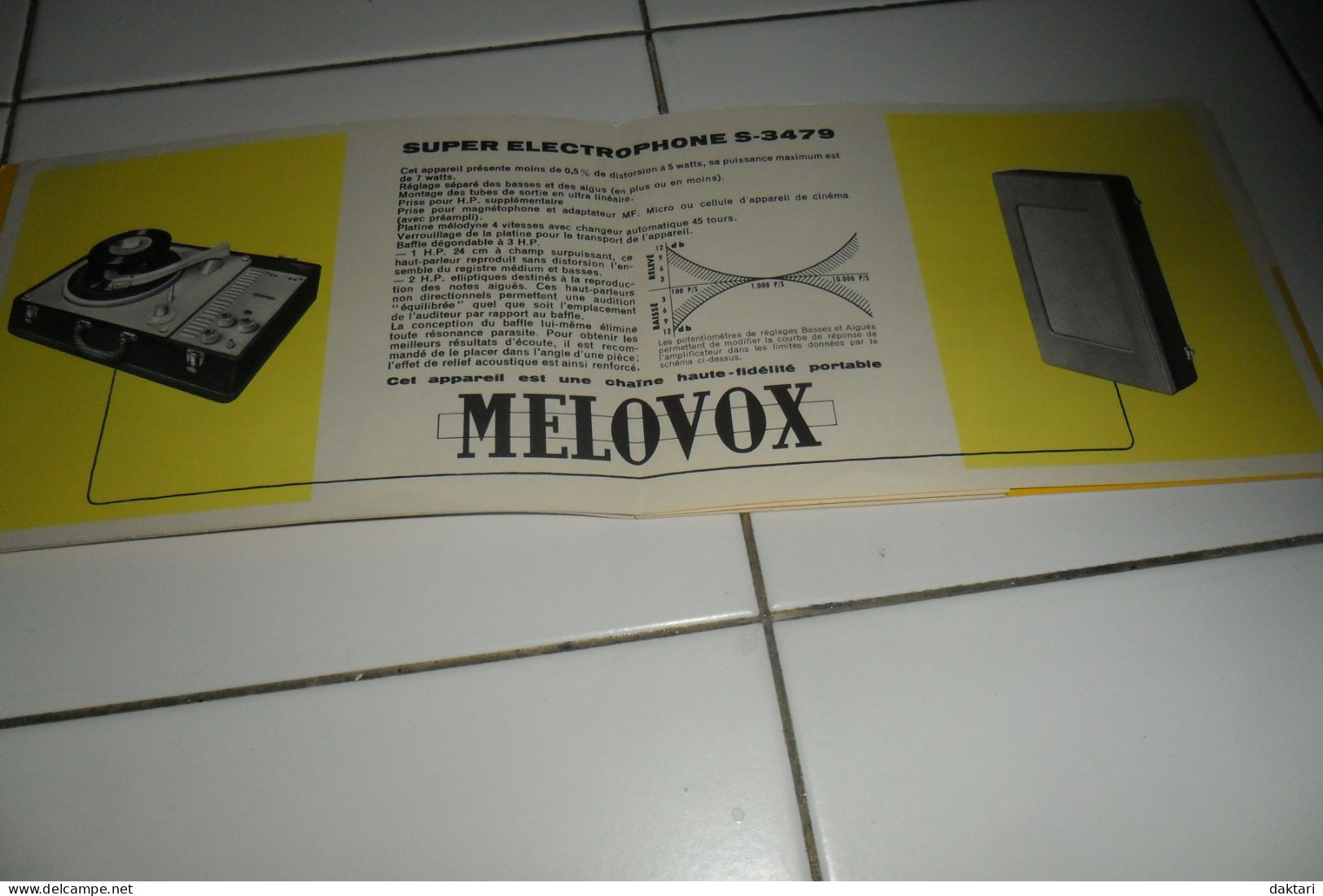 MELOVOX  1959  Notice D'emploi Complet Avec Photos Electrophone 3479.s - Andere & Zonder Classificatie