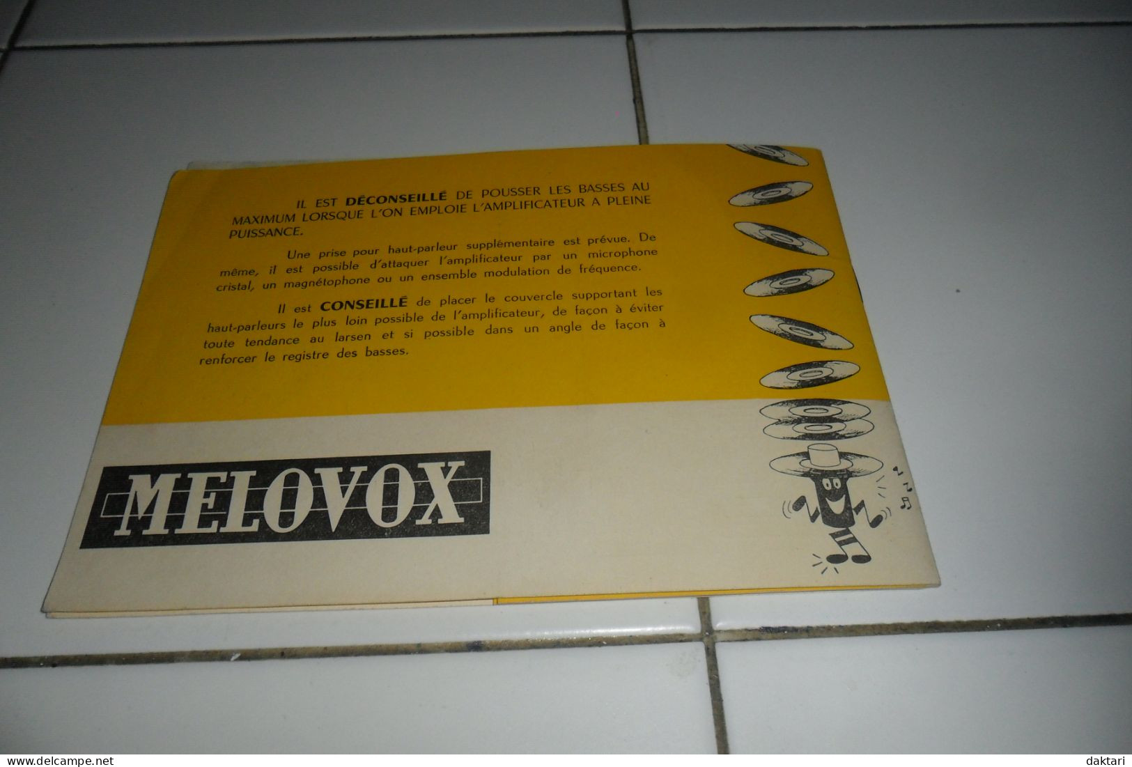 MELOVOX  1959  Notice D'emploi Complet Avec Photos Electrophone 3479.s - Sonstige & Ohne Zuordnung