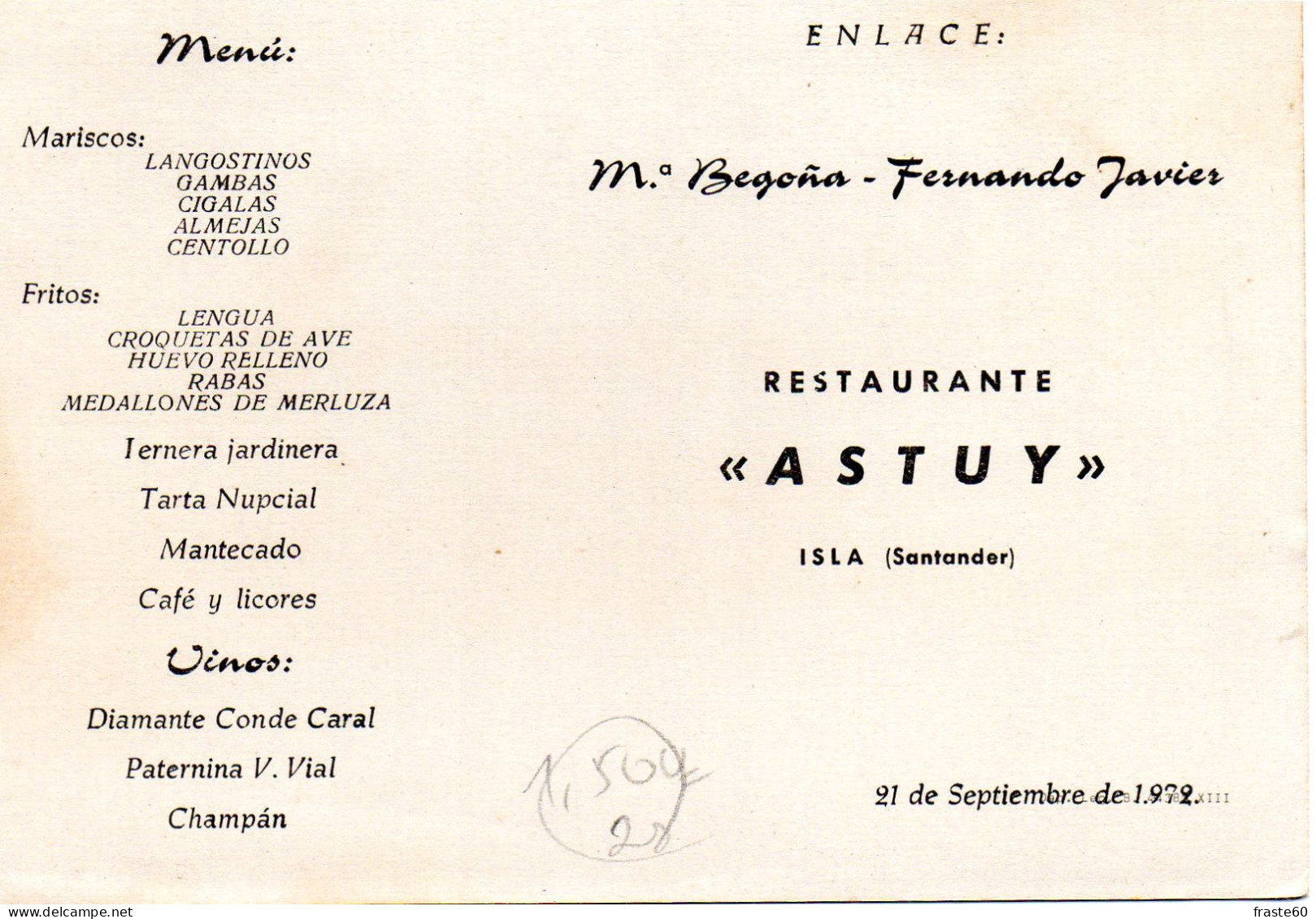 Isla - Restaurante " Astoy " Carte Postale / Menu - Cantabrië (Santander)